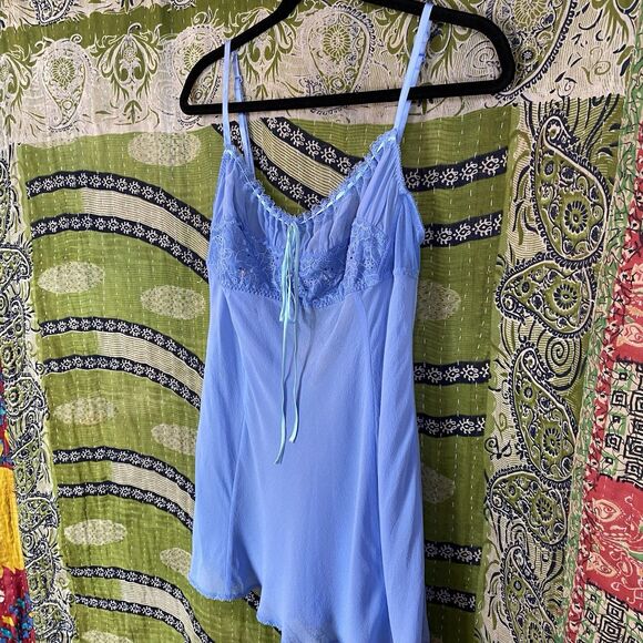 RARE Y2K Victoria's Secret Cornflower Blue Silk Milkmaid Slip Dress Size Large - Picture 8 of 16